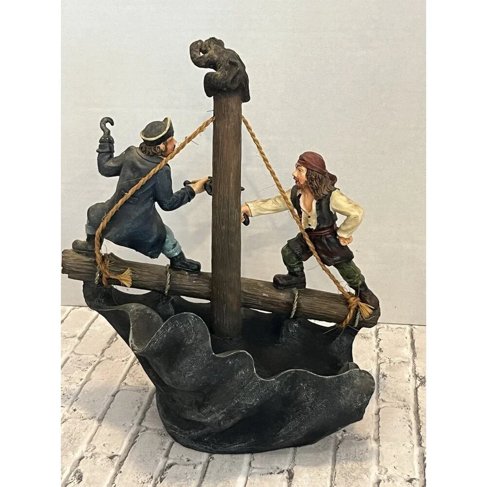 Rare 2007 Fighting Pirates Wine Bottle Holder Resin Statue Bar Decor Nautical